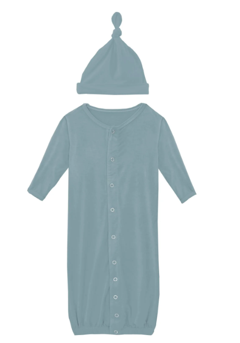 Layette Gown & Single Knot Hat Set- Stormy Sea