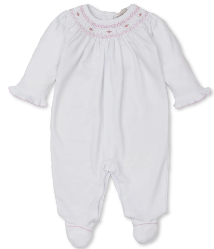 CLB Bishop Footie w/ Hand Smock - White/Pink