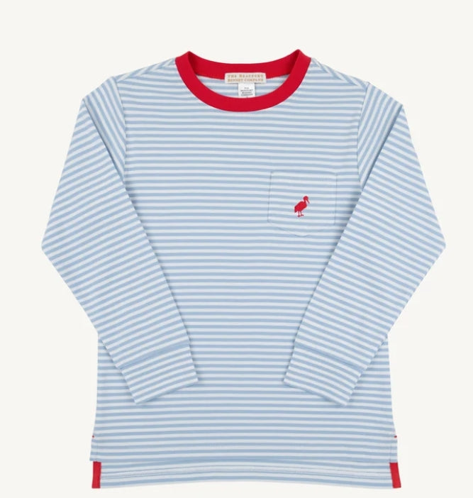 Long Sleeve Carter Crewneck-Barrington Blue Stripe with Richmond Red