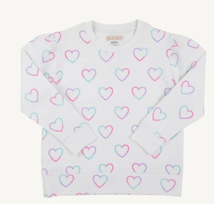 Puff Sleeve Cassidy Comfy Crewneck-Have a Little Heart with Worth Avenue White