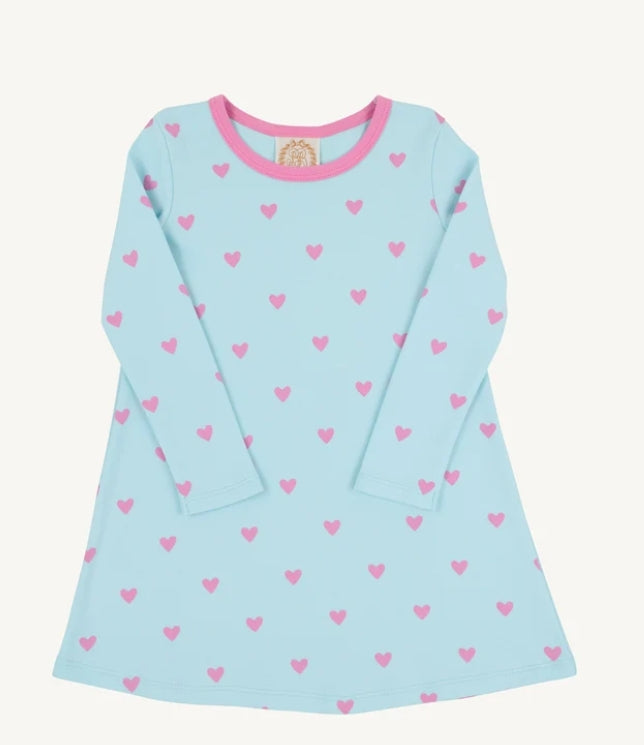 Long Sleeve Polly Play Dress-Heart Eyes (Belhaven Blue) with Winter Park Pink