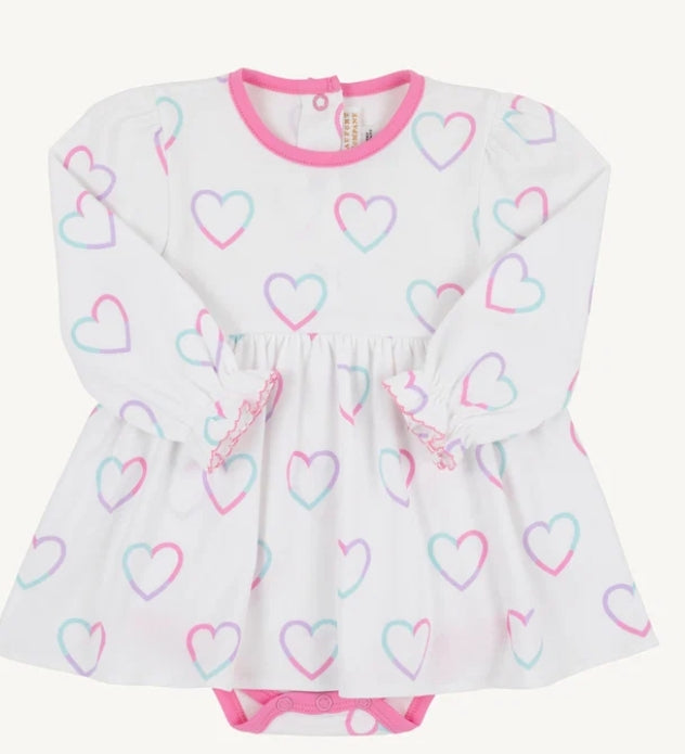 Long Sleeve Daisy Diaper Cover Dress-Have a Little Heart with Winter Park Pink