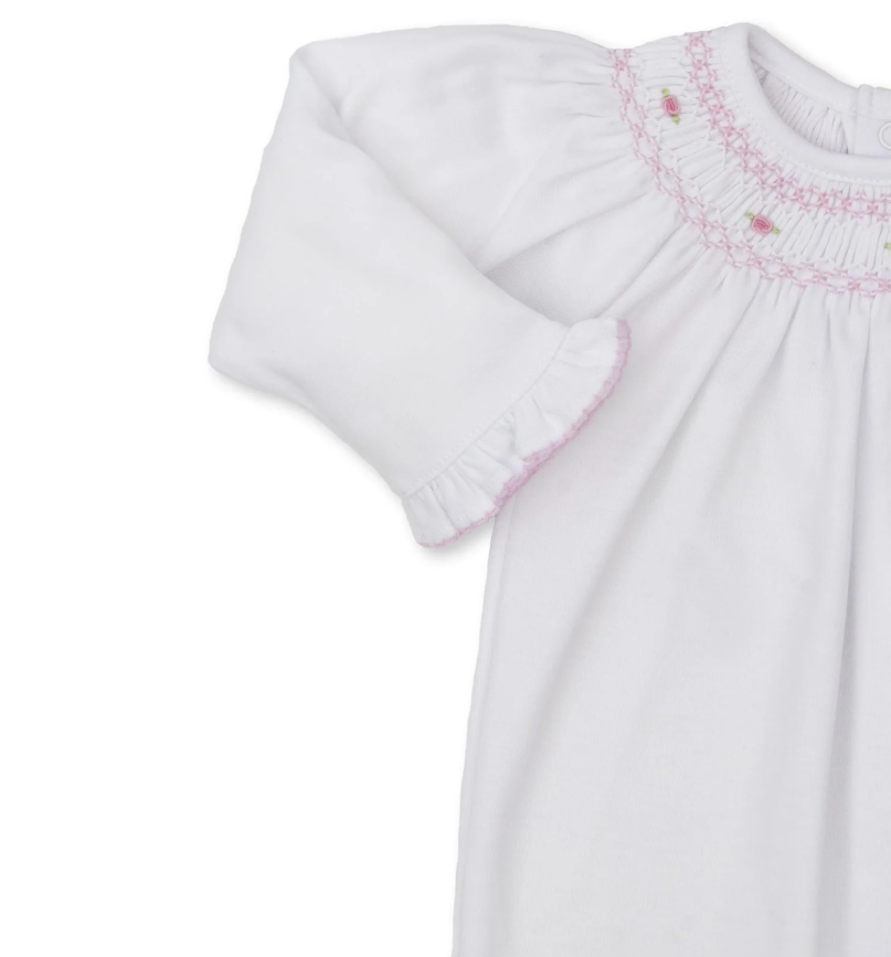 CLB Bishop Footie w/ Hand Smock - White/Pink