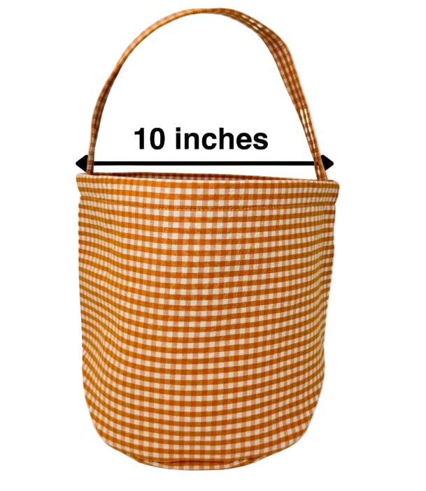 Gingham Halloween Basket Embroidery Blanks- Orange