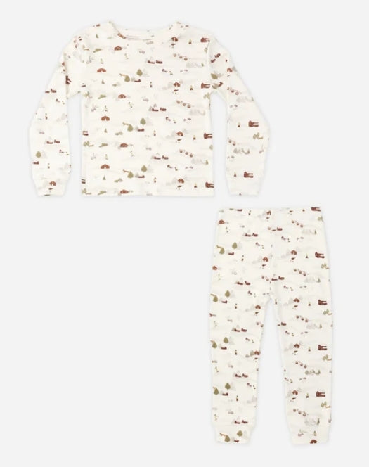 Organic Long Sleeve Pajama Set Ski Town