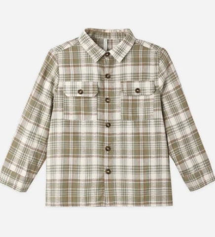Pocketed Corduroy Shirt Olive Dobby Plaid