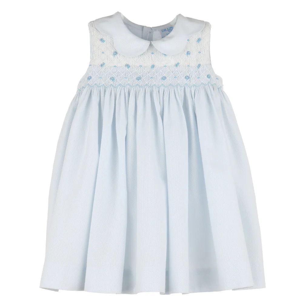 Luli & Me Girl's Blue/White Smocked Dress, Size 3-18 Months, 3 Months