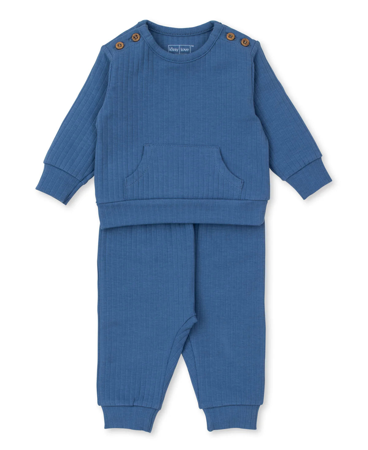 Dusty Blue Ribbed Pant Set