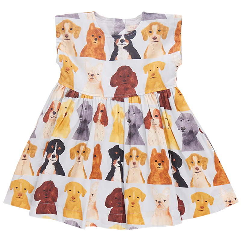 Adaline Dress  - Lt Blue Watercolor Dogs