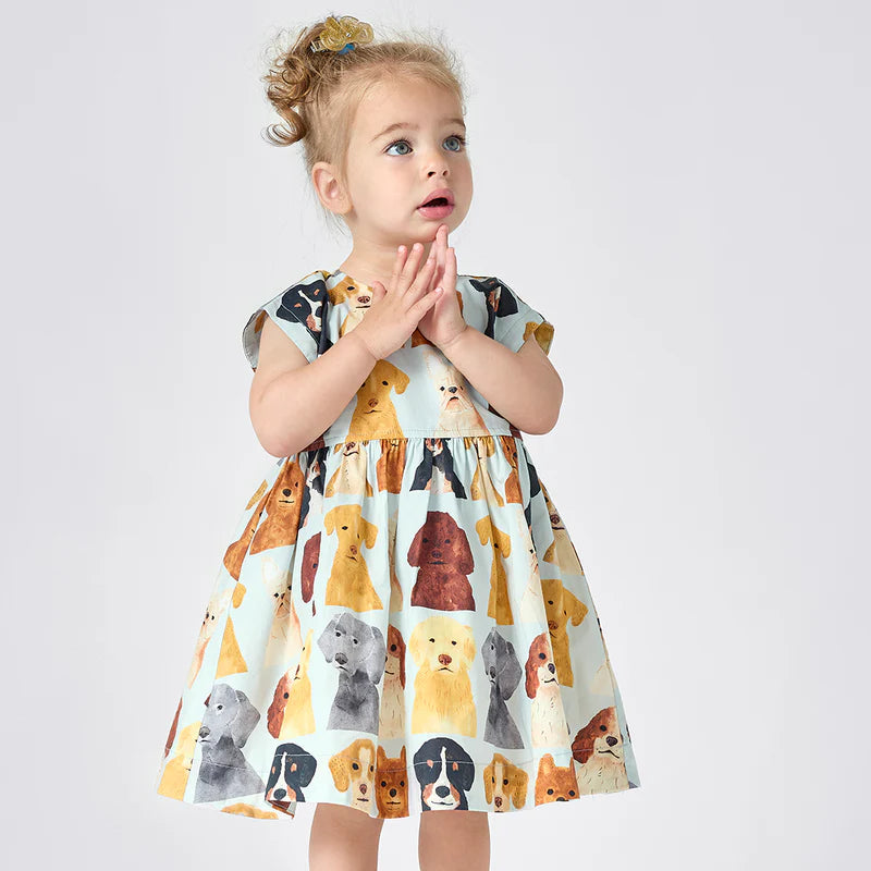 Adaline Dress Set - Lt Blue Watercolor Dogs