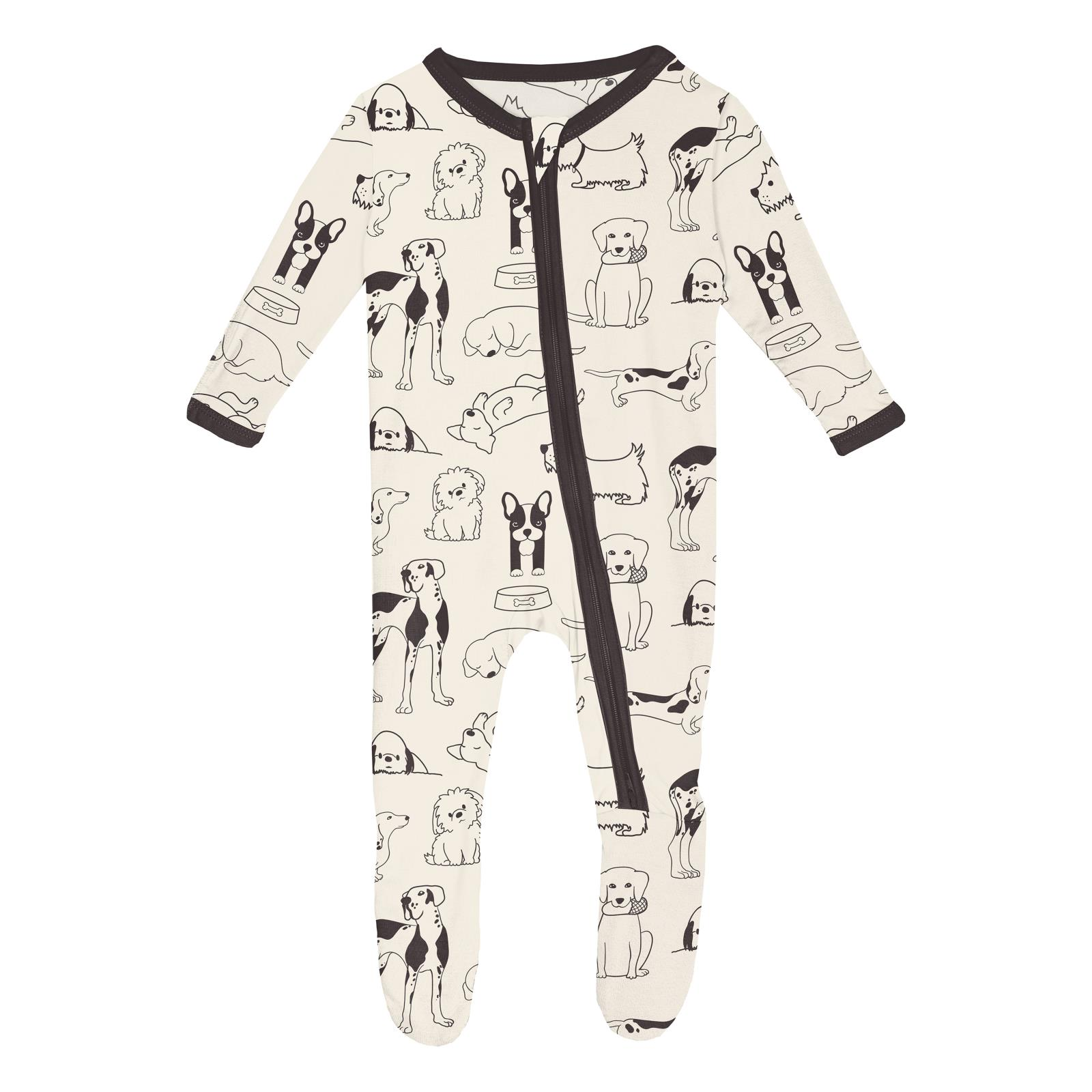 Print Footie with 2 Way Zipper - Natural Dogs