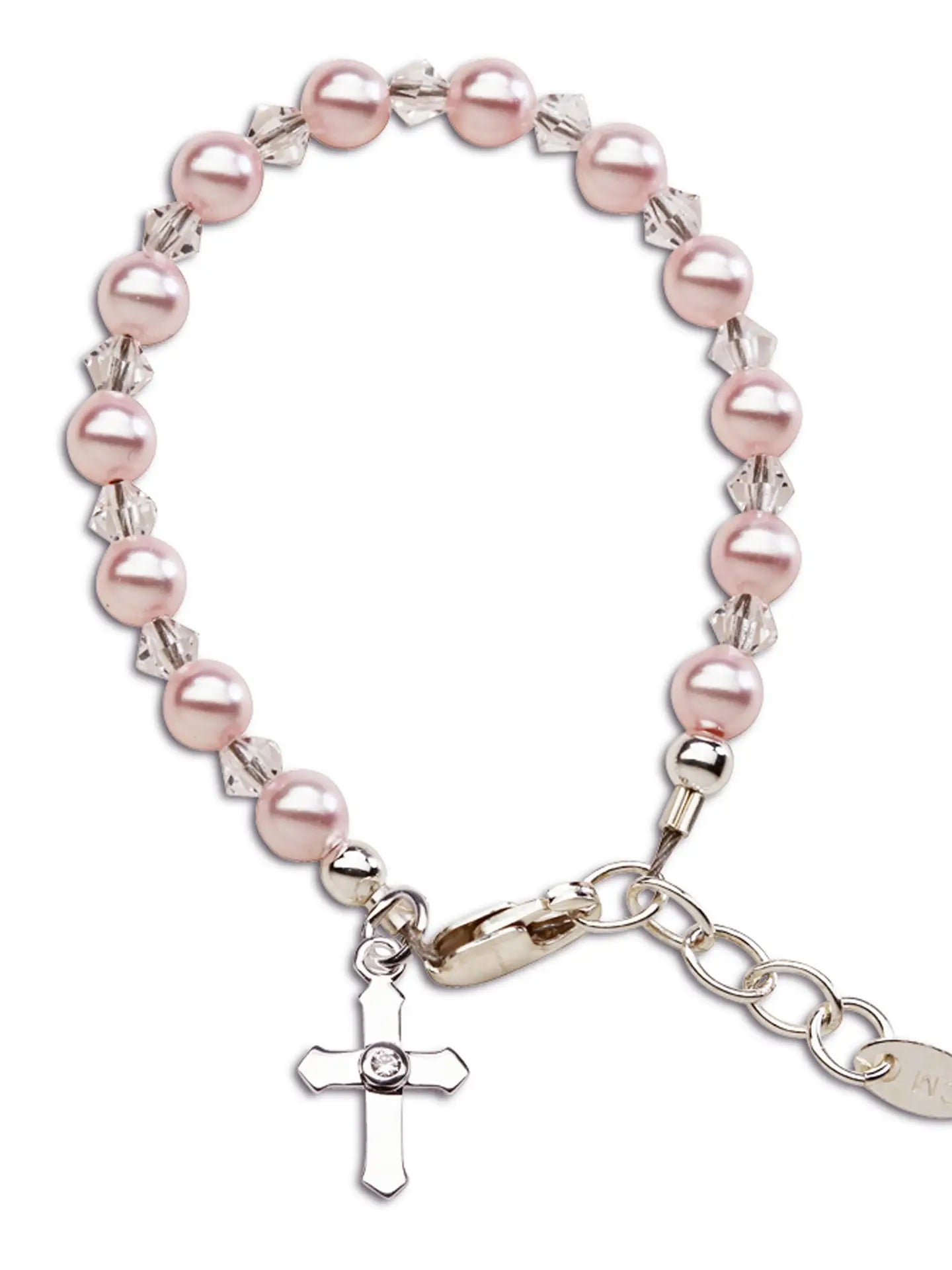 Sterling Silver Pink Pearl Cross Bracelet- Bella