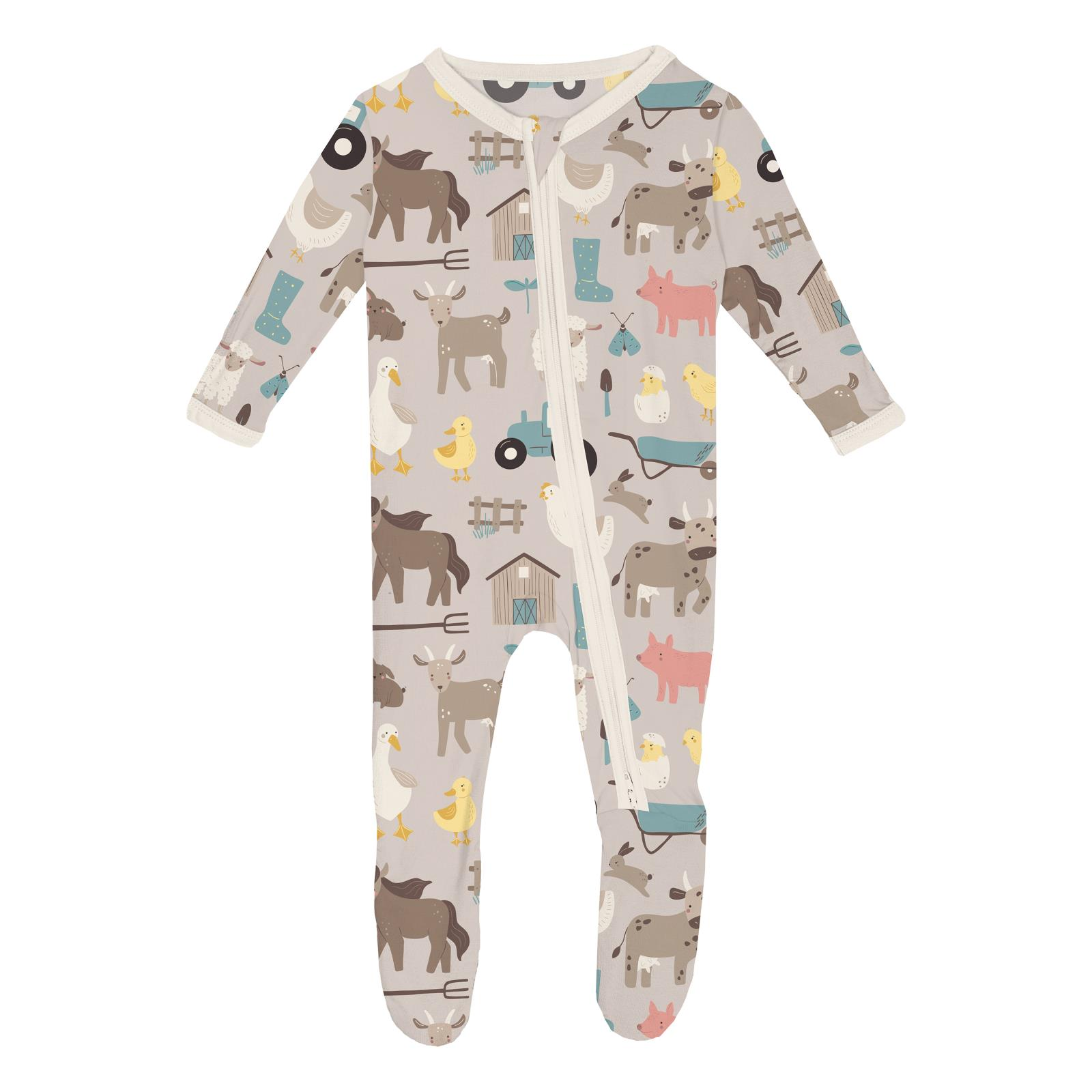 Print Footie with 2 Way Zipper - Morning on the Farm Latte