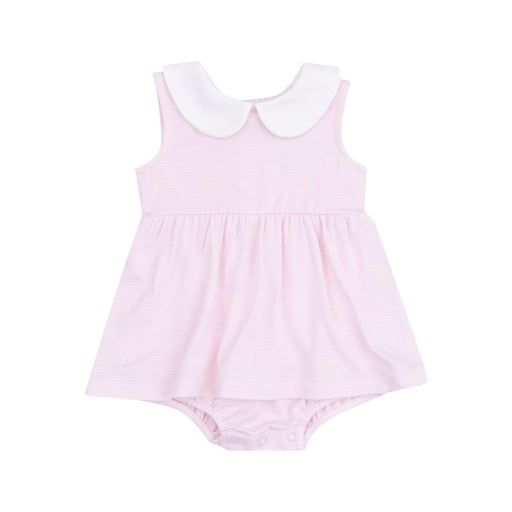 Stripe Classic Pink Peter Pan Collar Bubble W/ Skirt