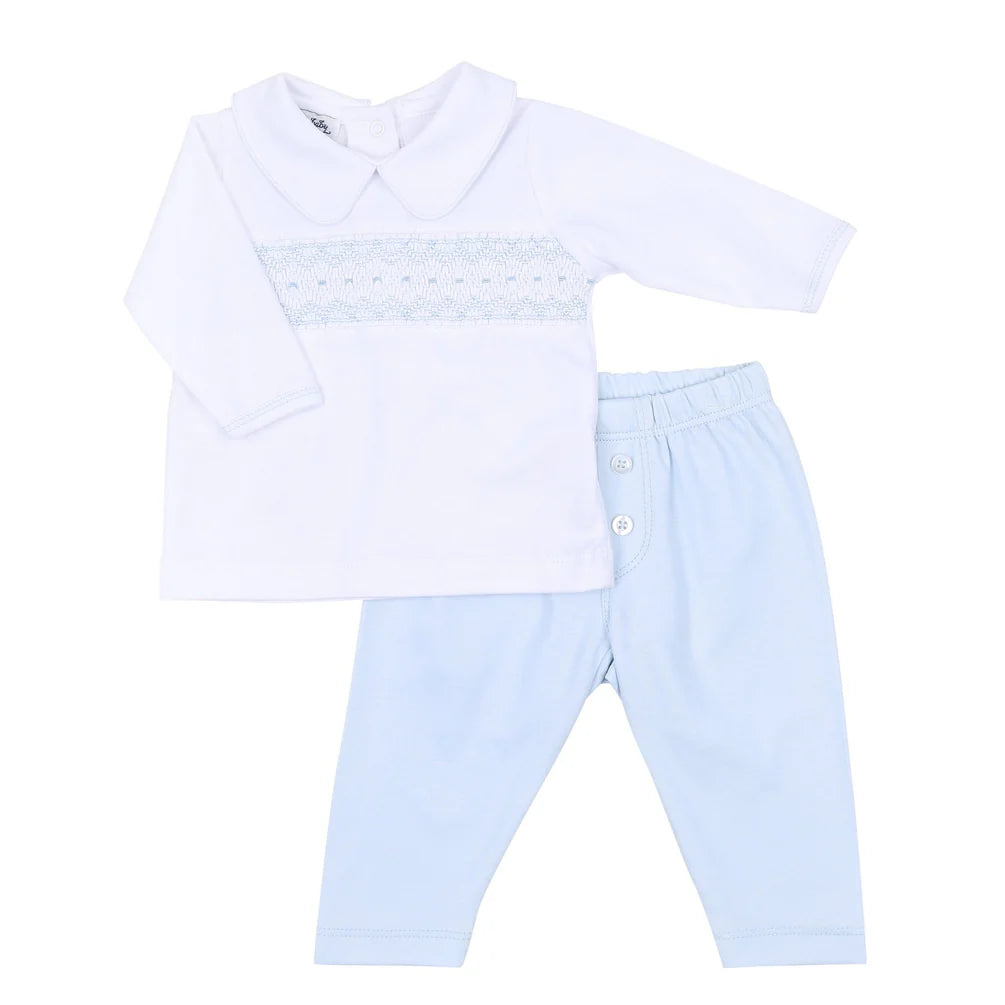 Freya & Finn Smock Collar Pant Set- Lt. Blue