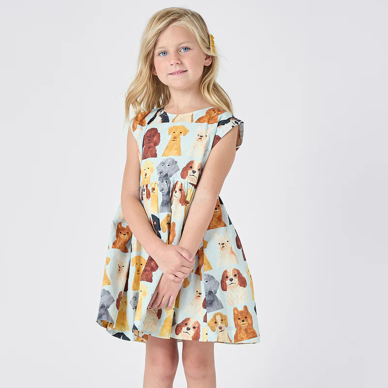 Adaline Dress  - Lt Blue Watercolor Dogs