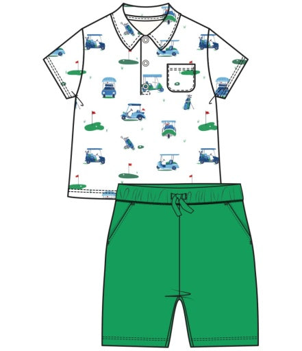 Vintage Golf Carts Blue Polo Shirt & Short Set