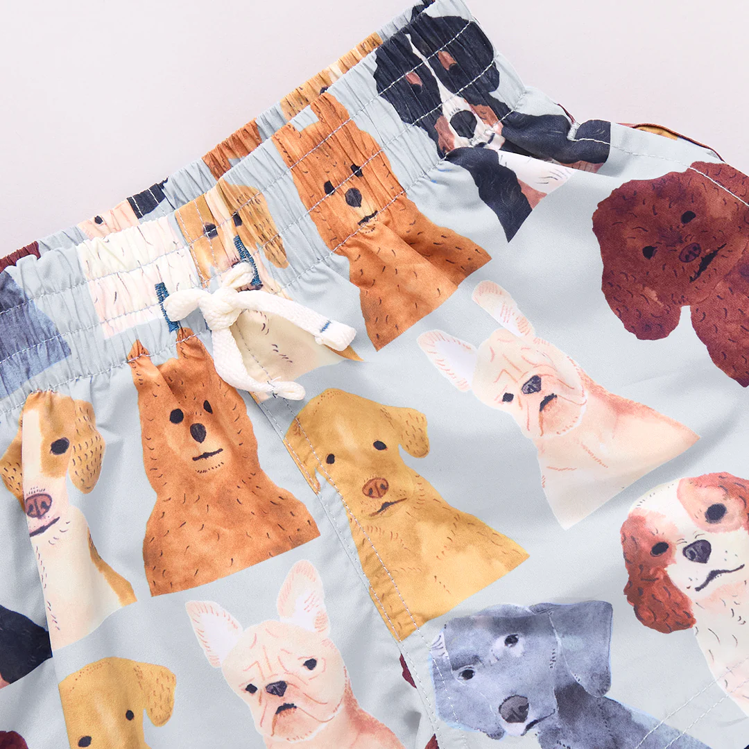 Swim Trunk - Lt Blue Watercolor Dogs