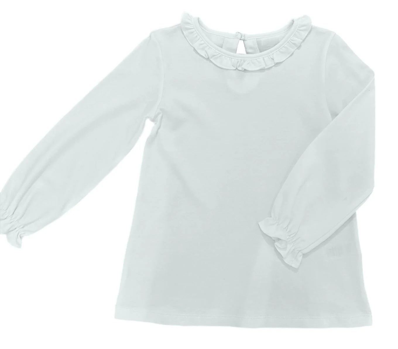 Pima Peter Pan Ruffle Top-  White