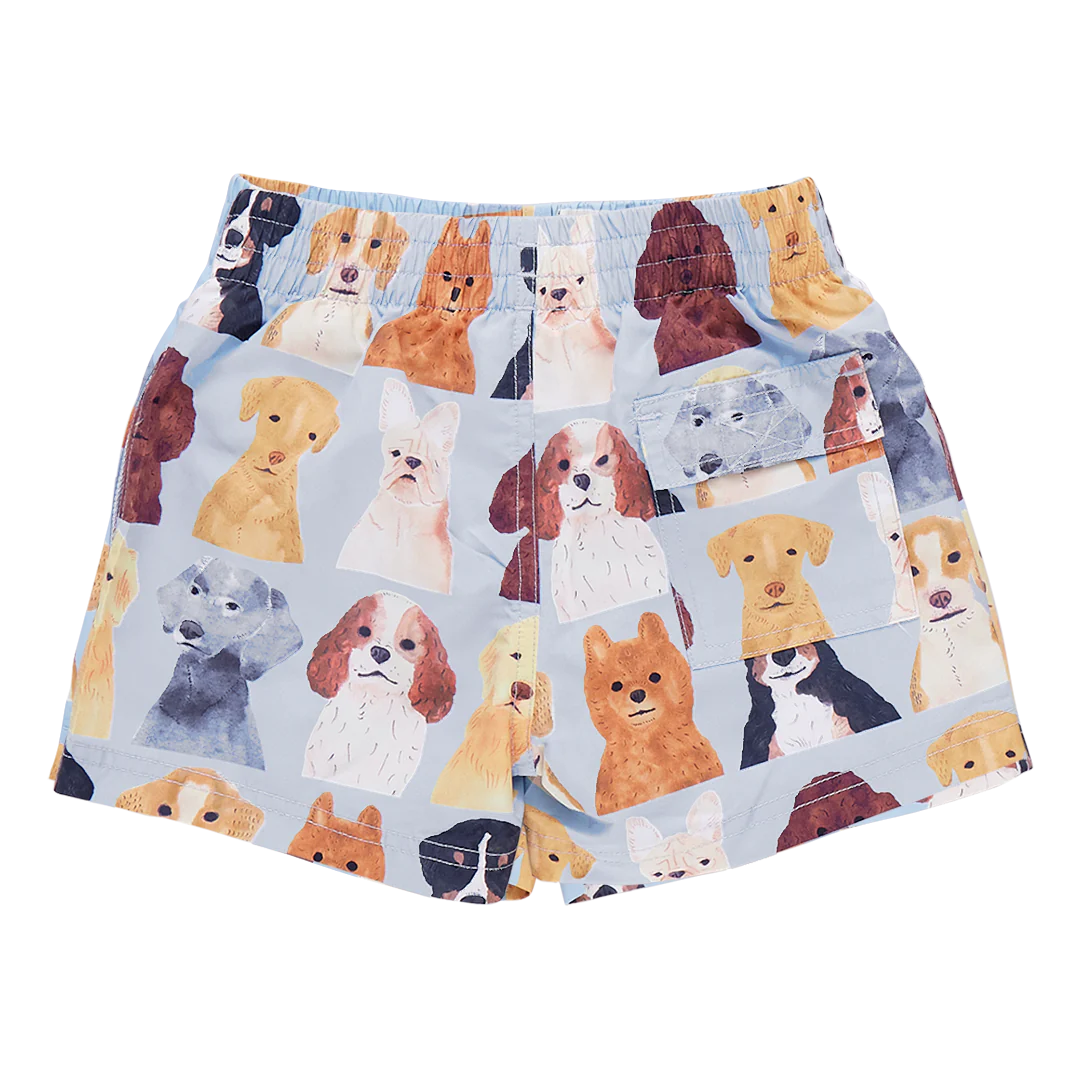 Swim Trunk - Lt Blue Watercolor Dogs