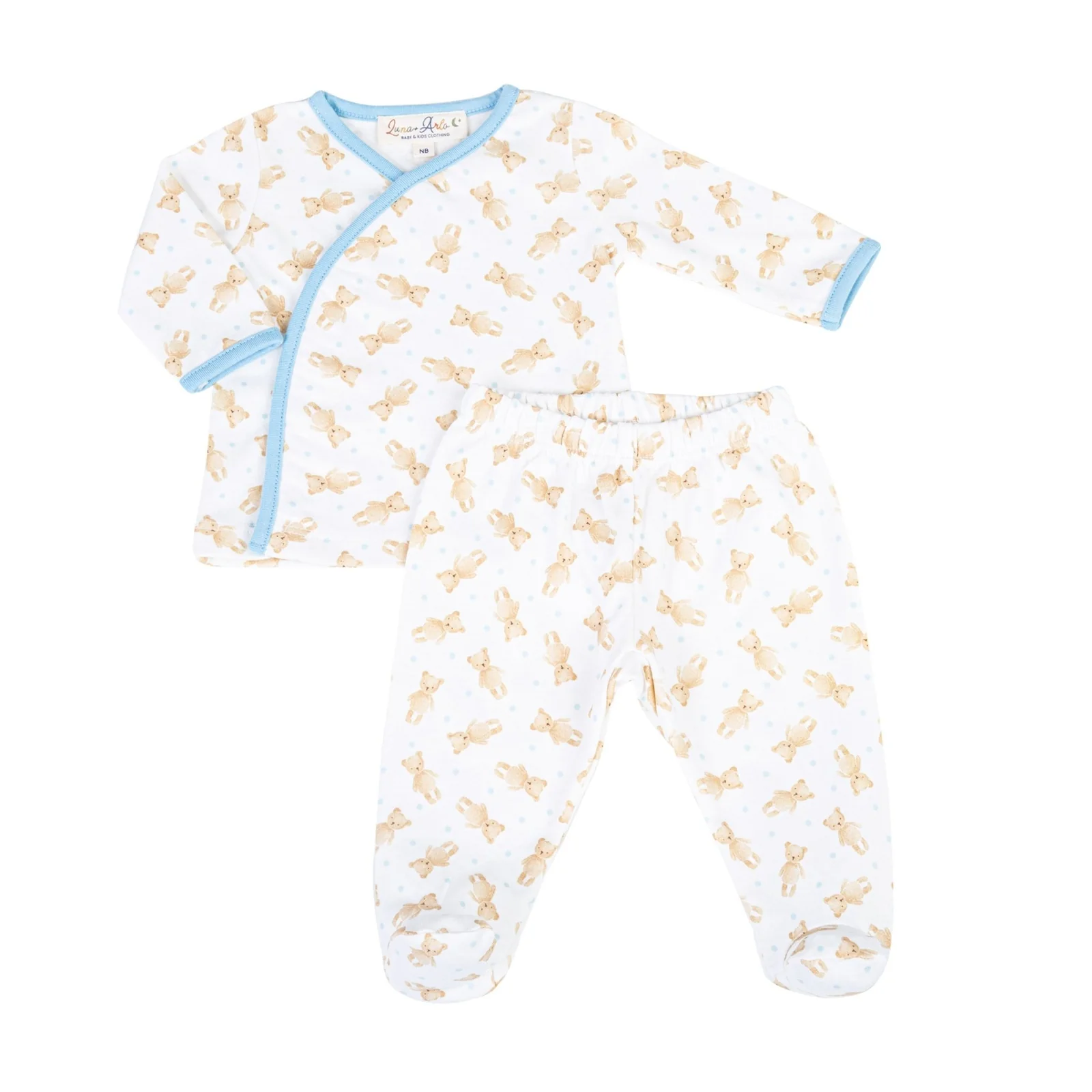 Blue Teddy Bear Footed Pant Set