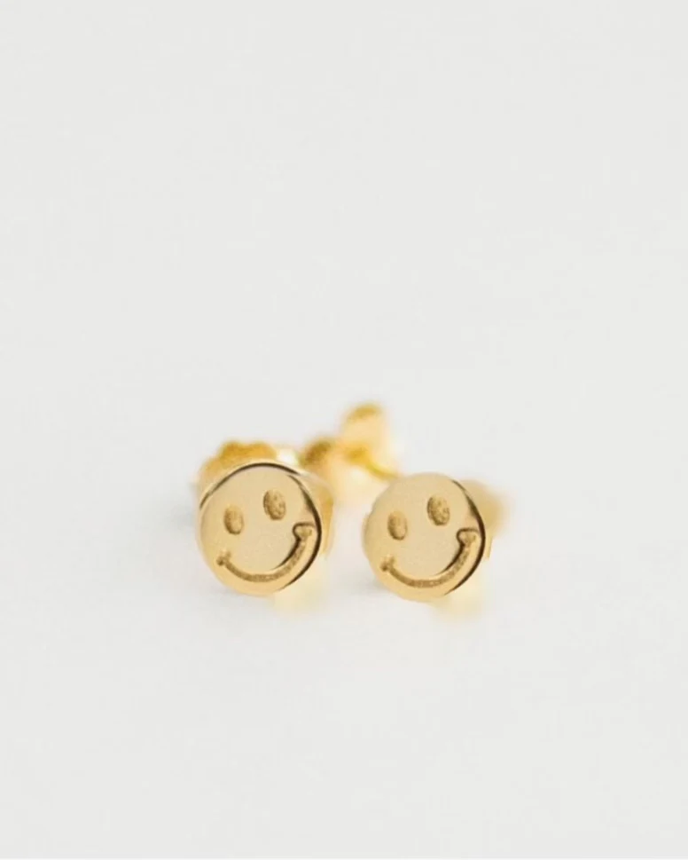 Yellow Gold Smiley Face Earrings