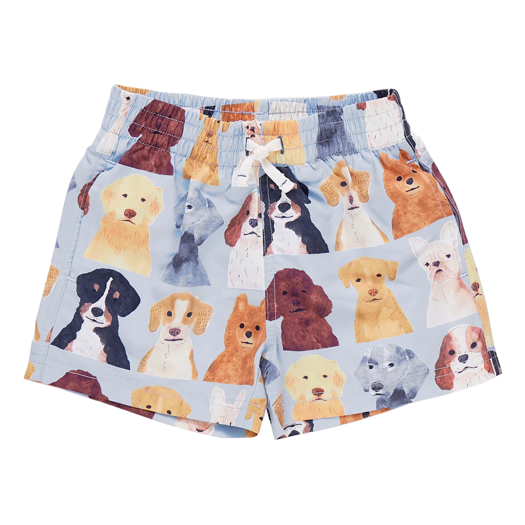 Swim Trunk - Lt Blue Watercolor Dogs