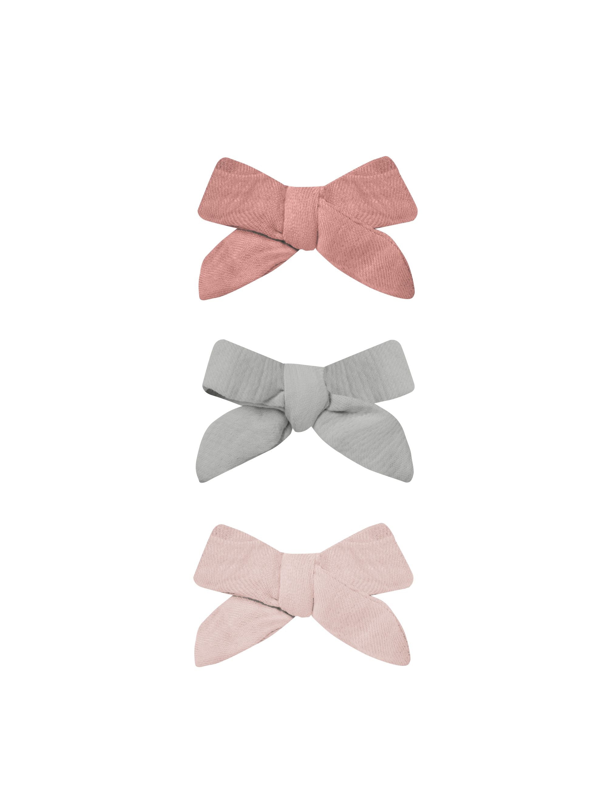 Bow W. Clip, Set Of 3- Lipstick, Sky, Bubblegum