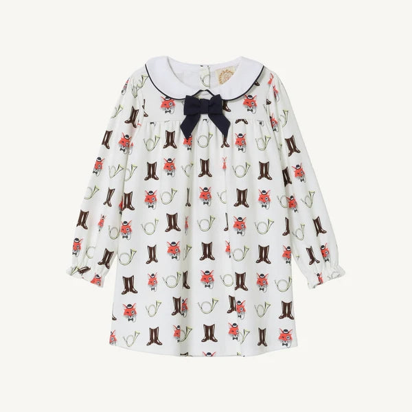 Long Sleeve Banks Bow Dress- Happy Hunting with Palmetto Pearl & Nantucket Navy