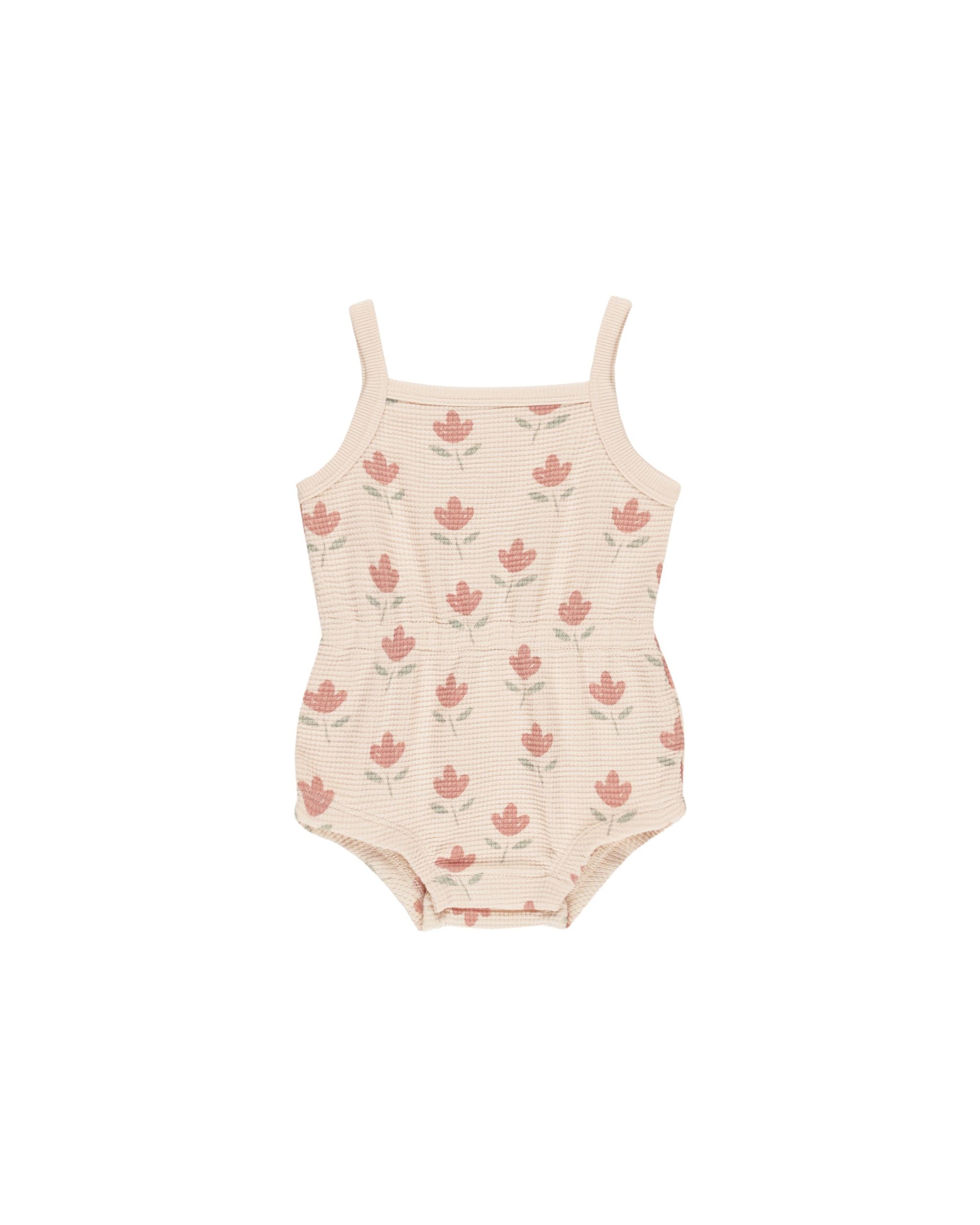 Waffle Cinch Romper- Tulips