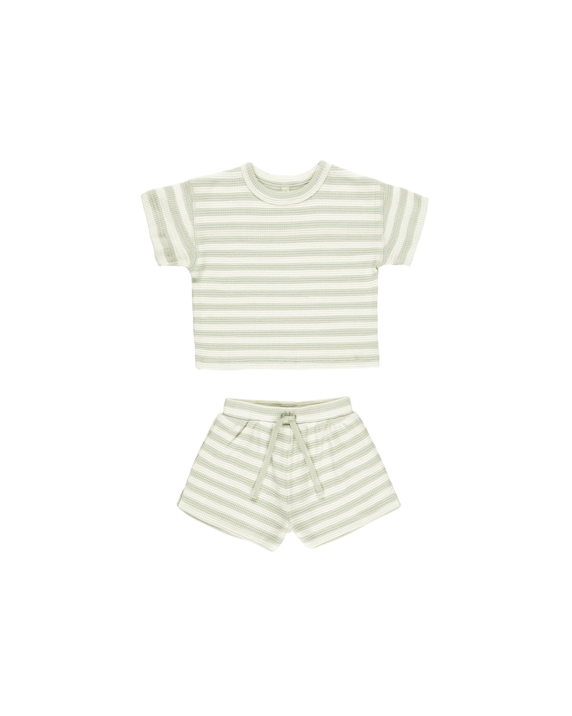 Waffle Tee + Short Set- Mint Stripe