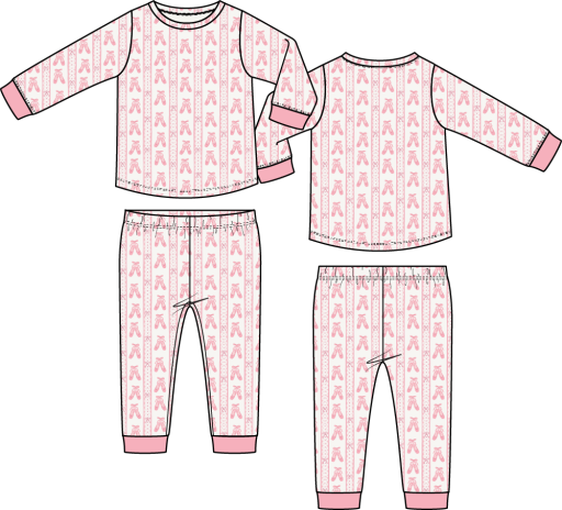 Ballet Shoes Ribbon Stripe - Long Sleeve Loungewear Set