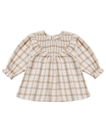 V SMOCKED DRESS RUSTIC PLAID