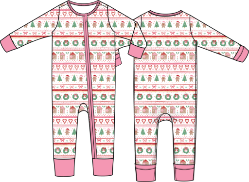 Gingerbread Fair Isle Pink - Convertible Romper