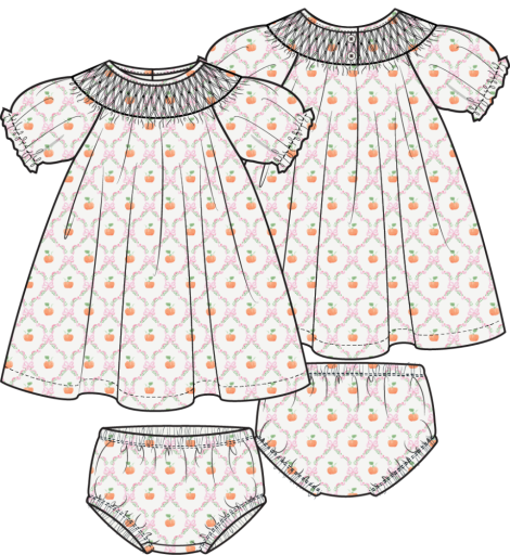 Pretty Pumpkin Trellis - Jane Puff Sleeve Bishop Dress and Bloomer