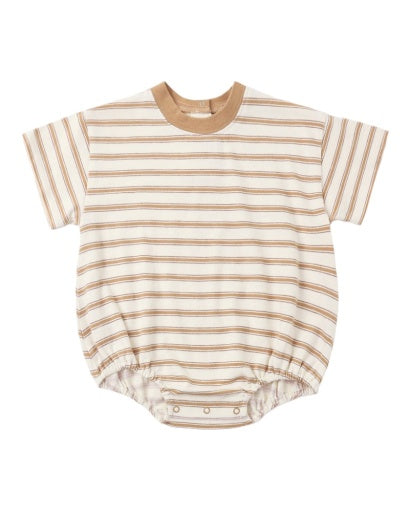 RELAXED BUBBLE ROMPER FAWN STRIPE