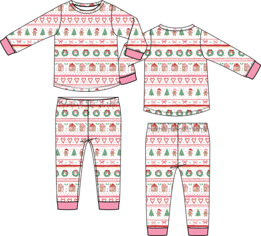 Gingerbread Fair Isle Pink - Long Sleeve Loungewear Set