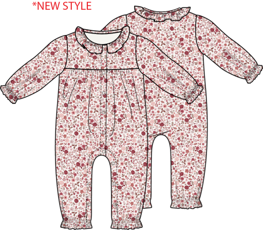 Serene Floral - Long Sleeve Ruffle Collar Romper
