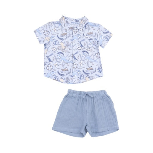 Nautical Bamboo Polo and Muslin Short Set