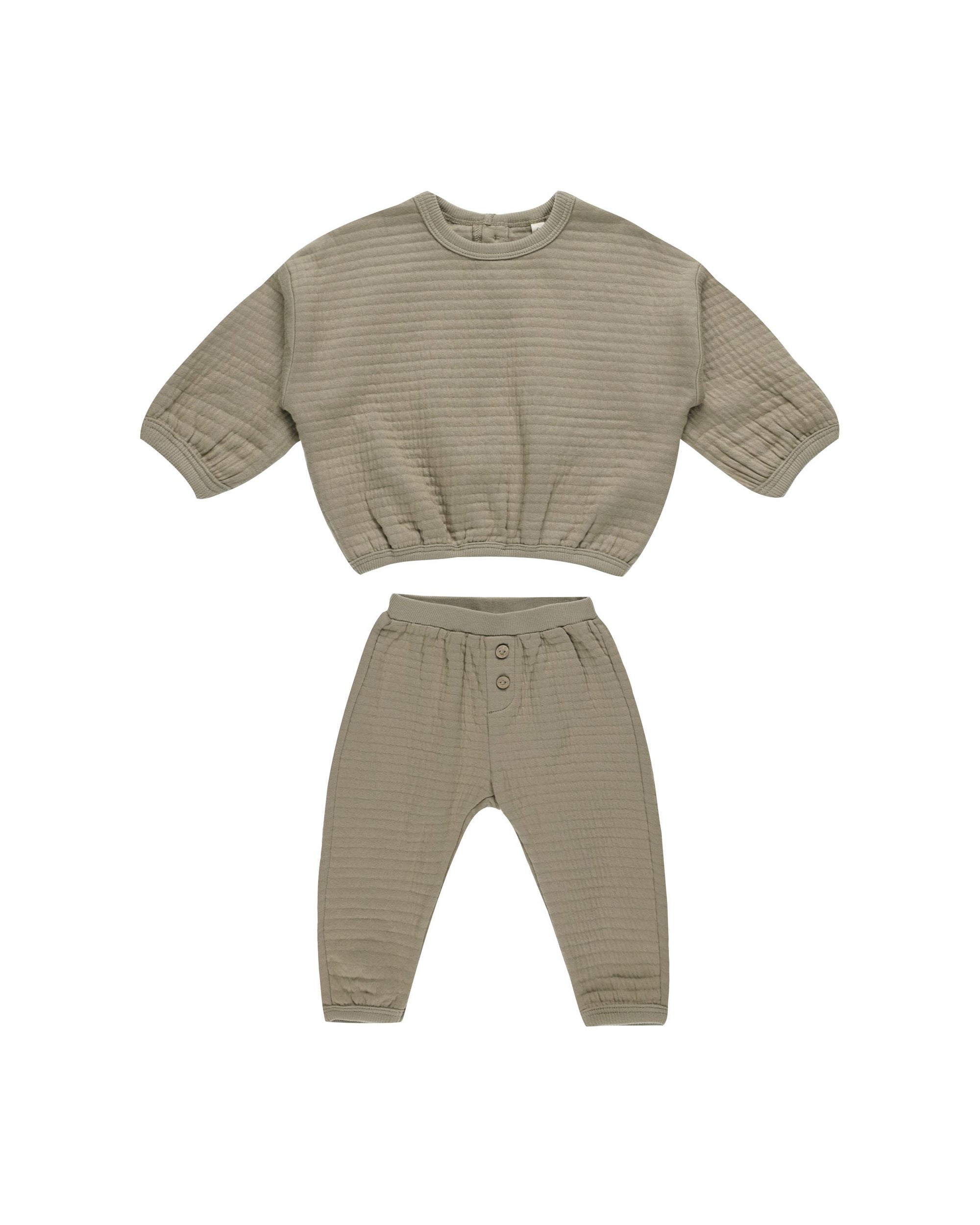 Textured Sweat Set- Olive