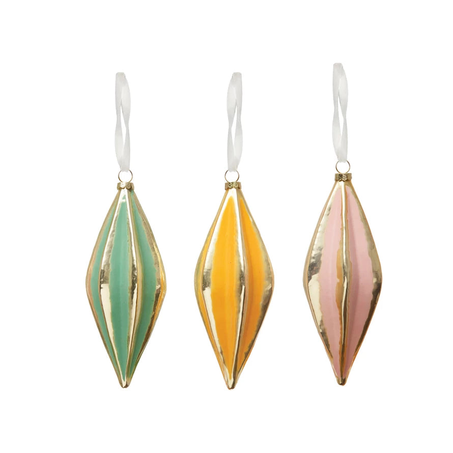 Glass Pleated Ornament w/ Gold- - Green