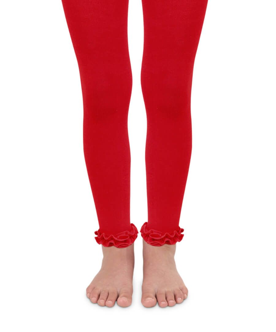 Pima Cotton Ruffle Footless Tights- Red