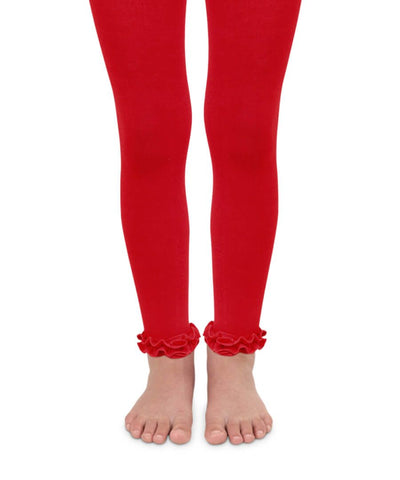 Pima Cotton Ruffle Footless Tights- Red