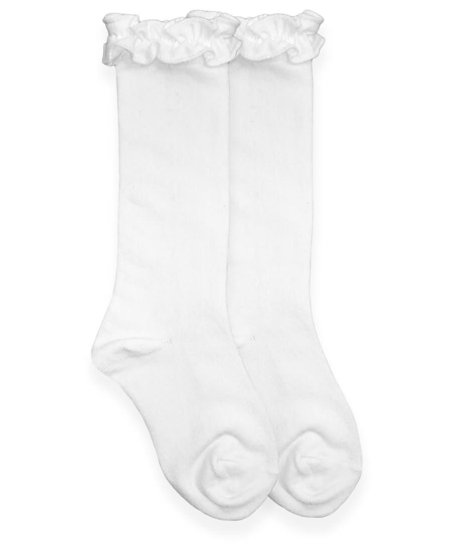 Ruffle Knee High Socks- White