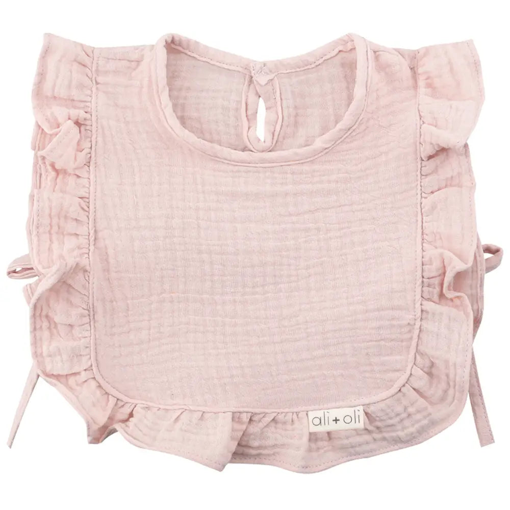 Muslin Cotton Ruffle Baby Bib- Pink