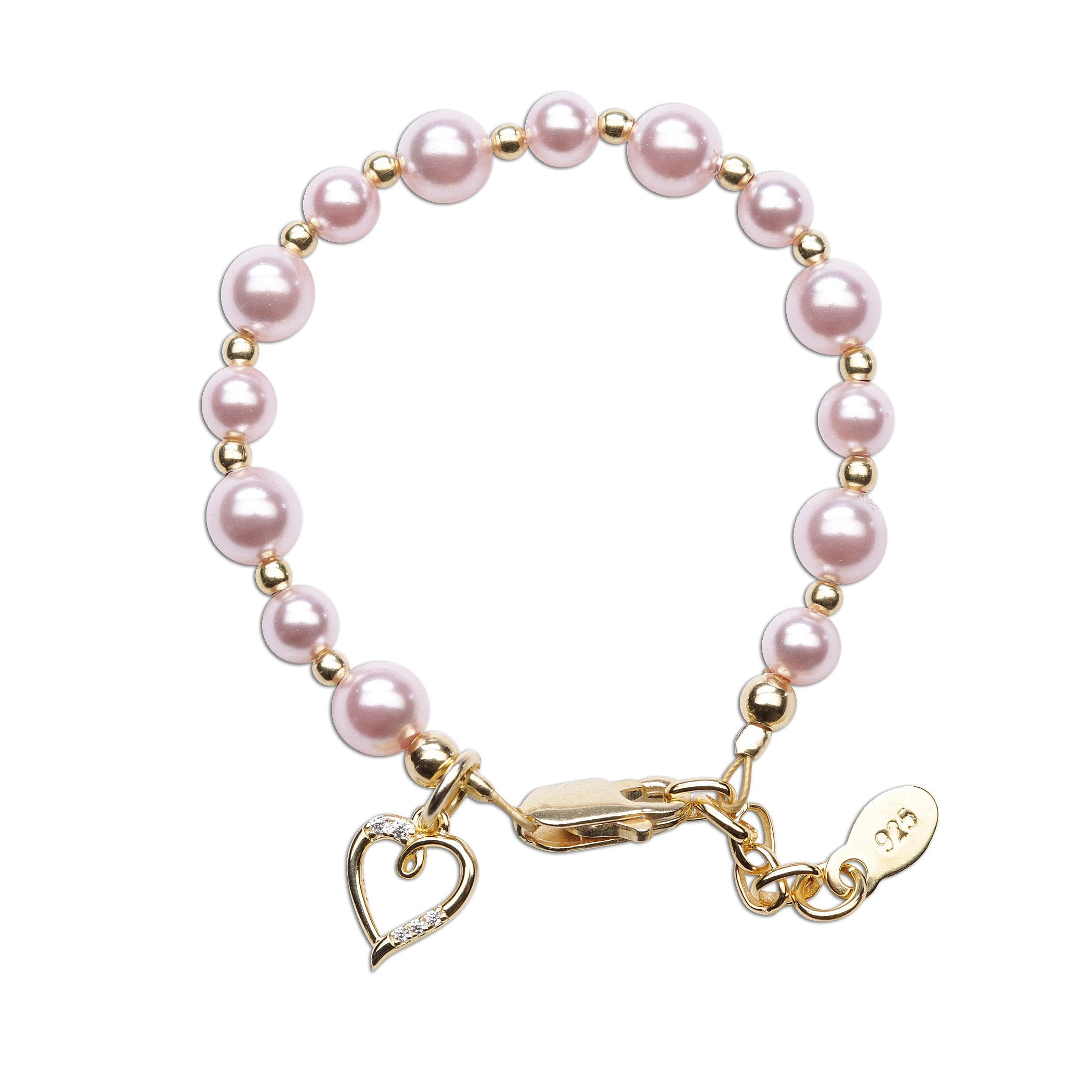 Larkin - 14K Gold Plated Pink Pearl Baby Bracelet w Heart