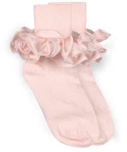 Misty Ruffle Lace Turn Cuff Socks- Pastel Pink