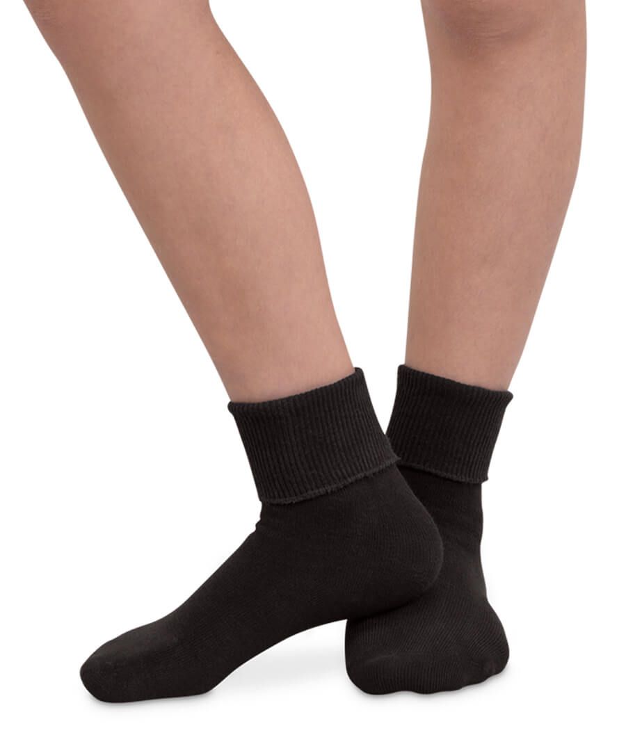 Smooth Toe Organic Cotton Turn Cuff Socks- Black