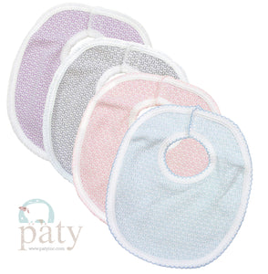 Paty Knit Solid Color Bib- Blue w/ Pink Trim