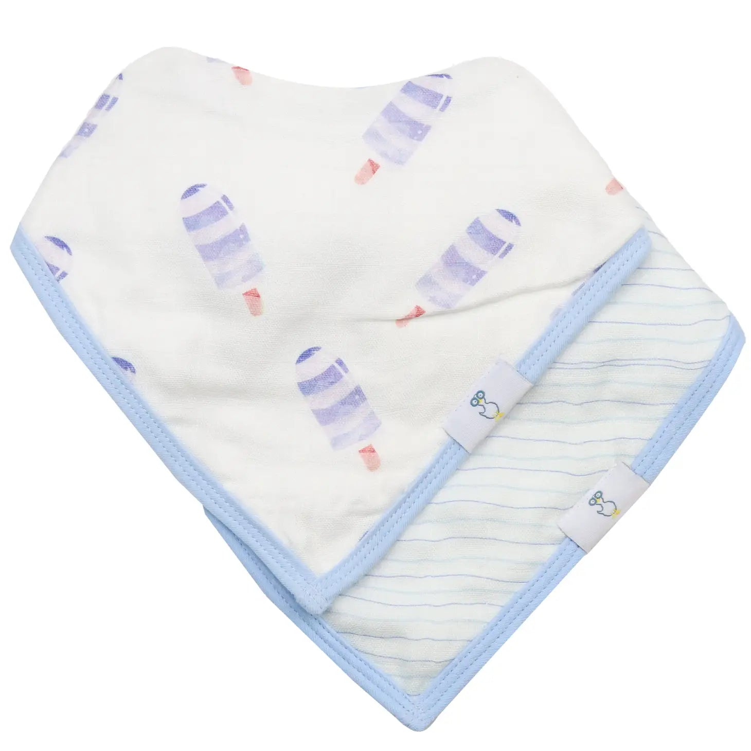 2 PK Muslin & Terry Cloth Bib Set- Popsicles/Stripes